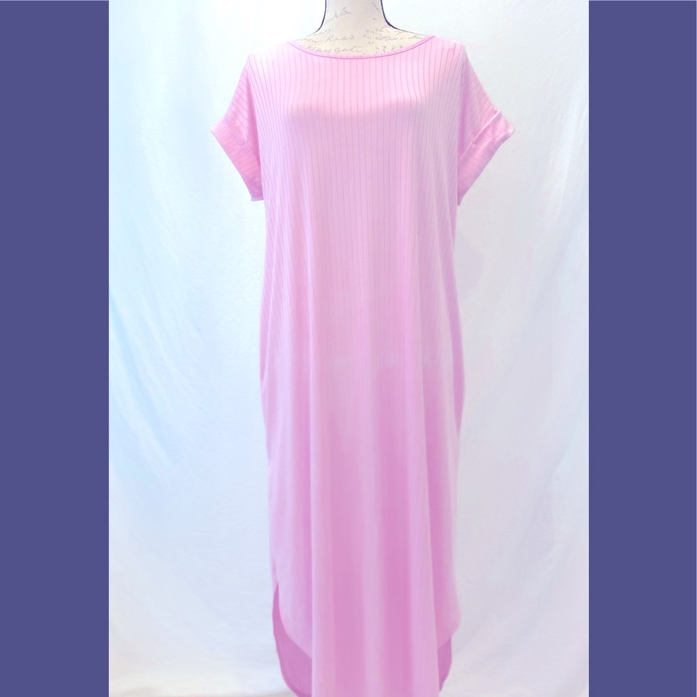 Entro Pink Maxi Dress Faux Cuff Short Sleeve Round Neck Side Pockets NWT Medium